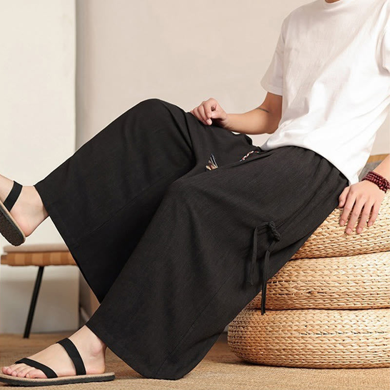 Nimara Ritual Summer Solid Men's Elastic Waist Wide Leg Pants With Pockets
