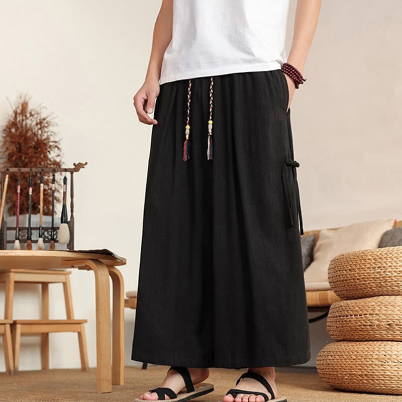 Nimara Ritual Summer Solid Men's Elastic Waist Wide Leg Pants With Pockets