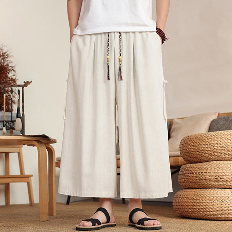 Nimara Ritual Summer Solid Men's Elastic Waist Wide Leg Pants With Pockets