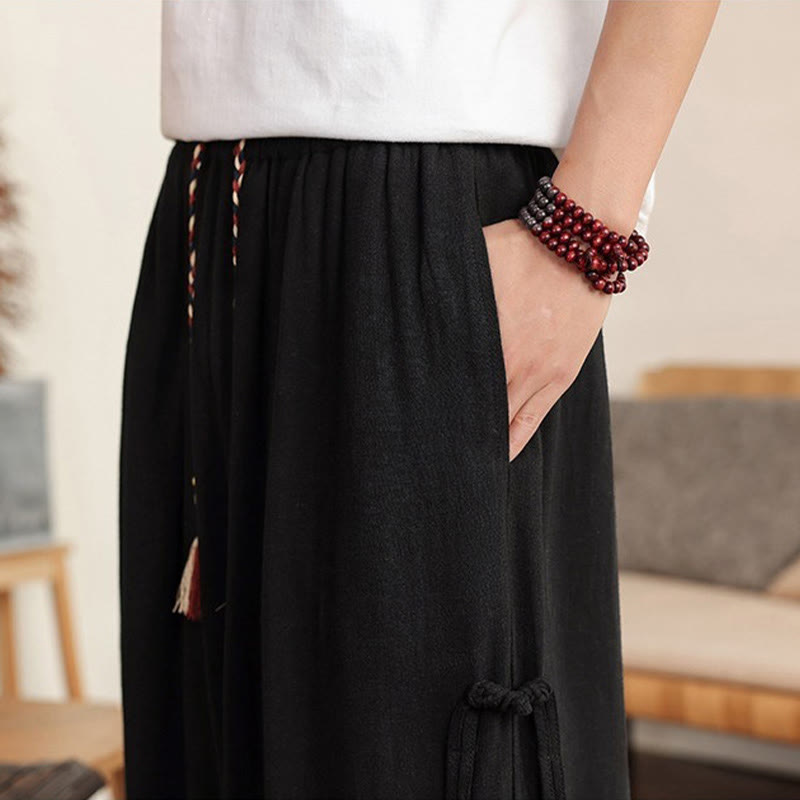 Nimara Ritual Summer Solid Men's Elastic Waist Wide Leg Pants With Pockets