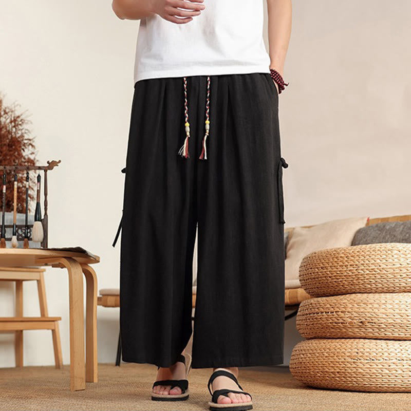 Nimara Ritual Summer Solid Men's Elastic Waist Wide Leg Pants With Pockets