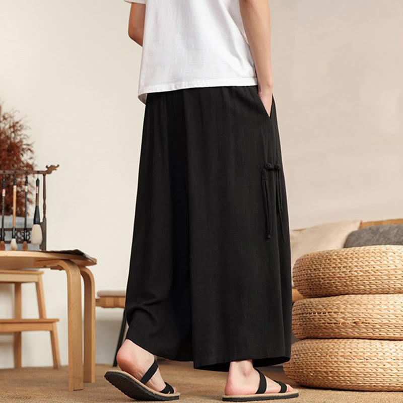 Nimara Ritual Summer Solid Men's Elastic Waist Wide Leg Pants With Pockets