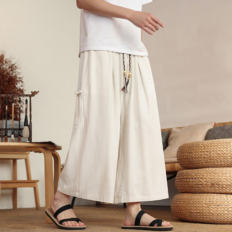 Nimara Ritual Summer Solid Men's Elastic Waist Wide Leg Pants With Pockets