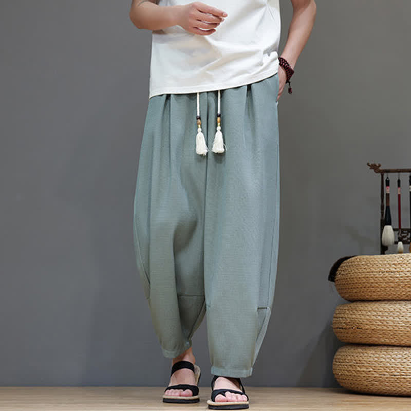 Nimara Ritual Summer Drawstring Solid Men's Elastic Waist Harem Pants With Pockets
