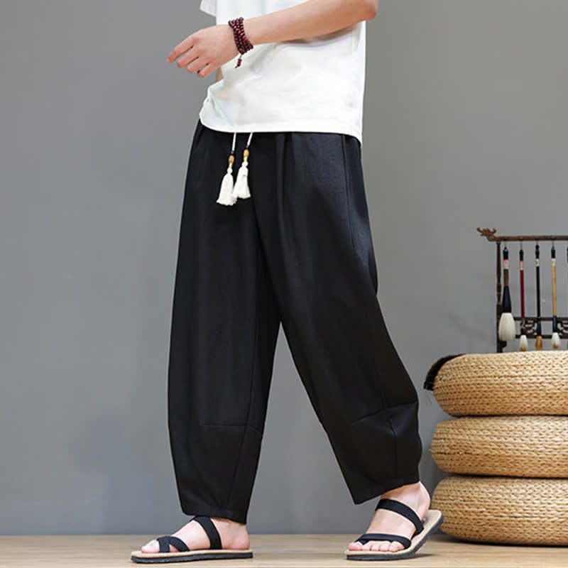 Nimara Ritual Summer Drawstring Solid Men's Elastic Waist Harem Pants With Pockets