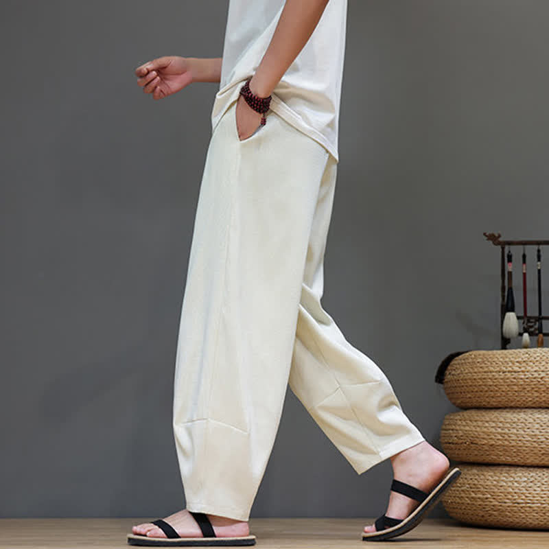 Nimara Ritual Summer Drawstring Solid Men's Elastic Waist Harem Pants With Pockets