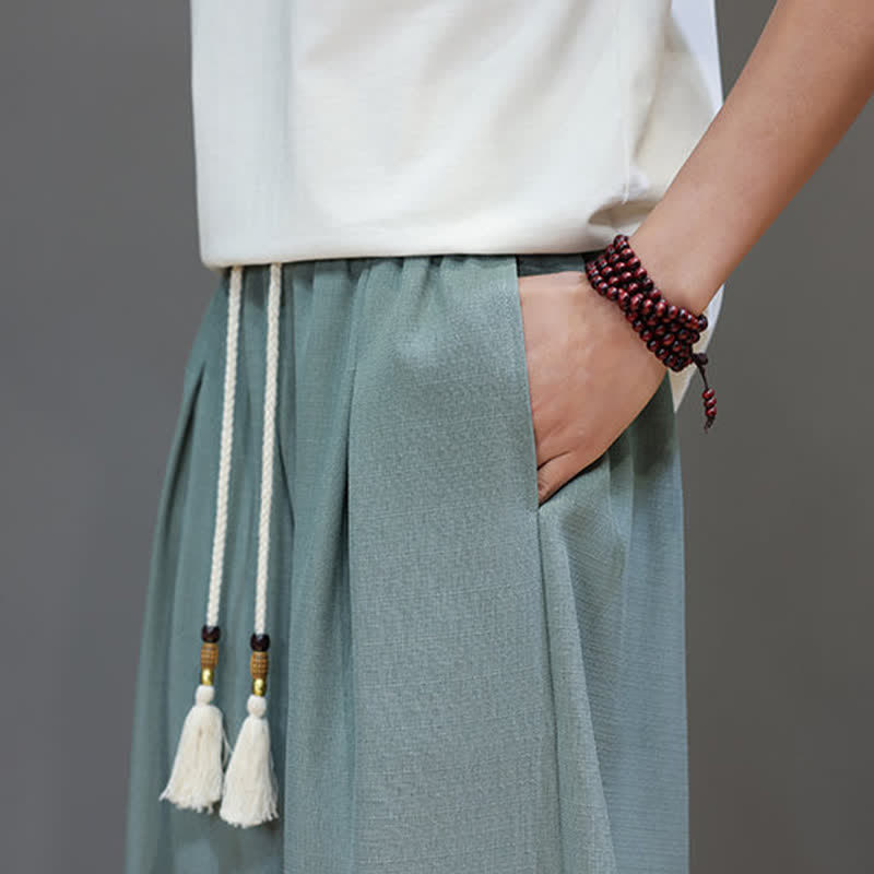 Nimara Ritual Summer Drawstring Solid Men's Elastic Waist Harem Pants With Pockets