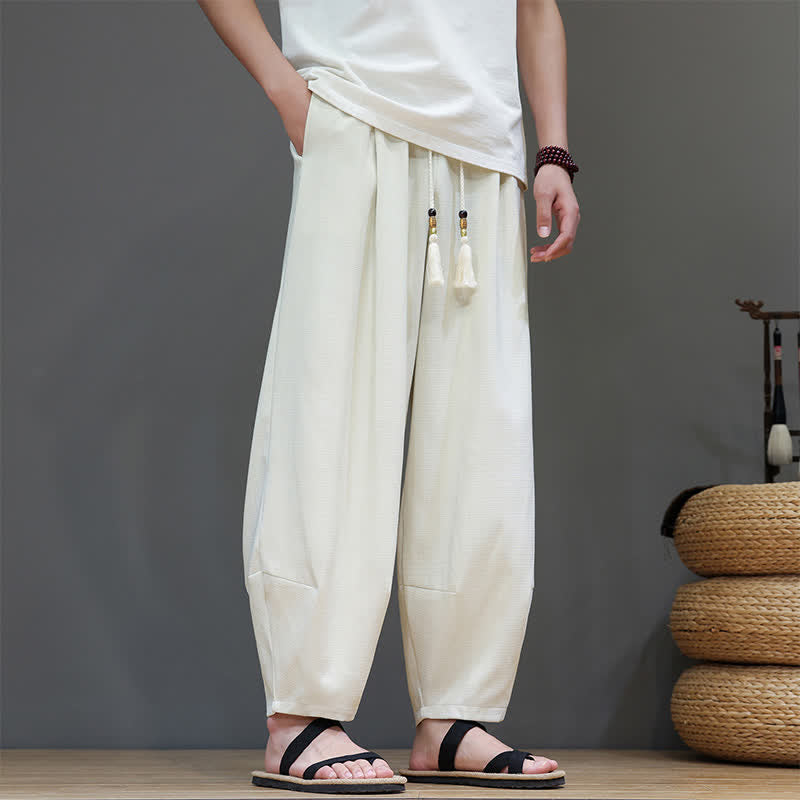 Nimara Ritual Summer Drawstring Solid Men's Elastic Waist Harem Pants With Pockets