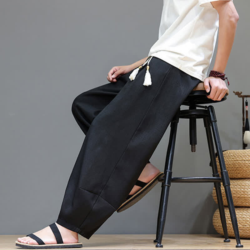Nimara Ritual Summer Drawstring Solid Men's Elastic Waist Harem Pants With Pockets