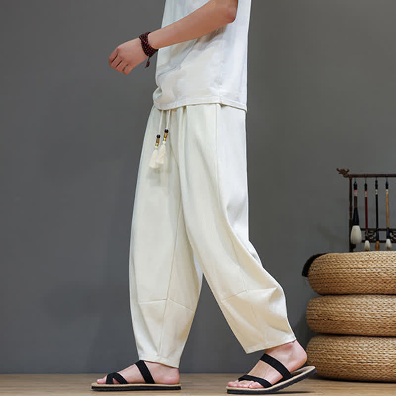 Nimara Ritual Summer Drawstring Solid Men's Elastic Waist Harem Pants With Pockets