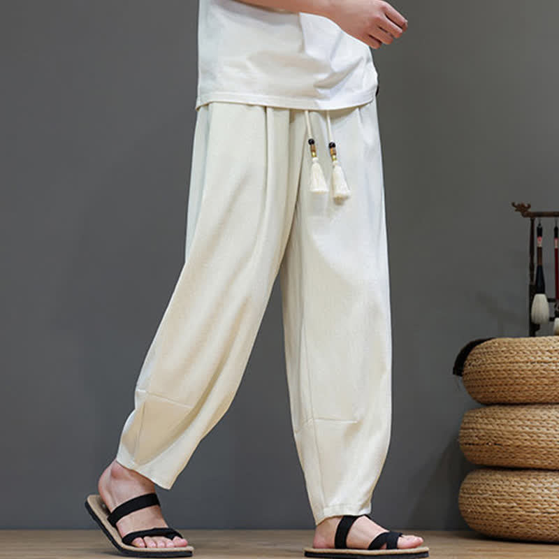 Nimara Ritual Summer Drawstring Solid Men's Elastic Waist Harem Pants With Pockets