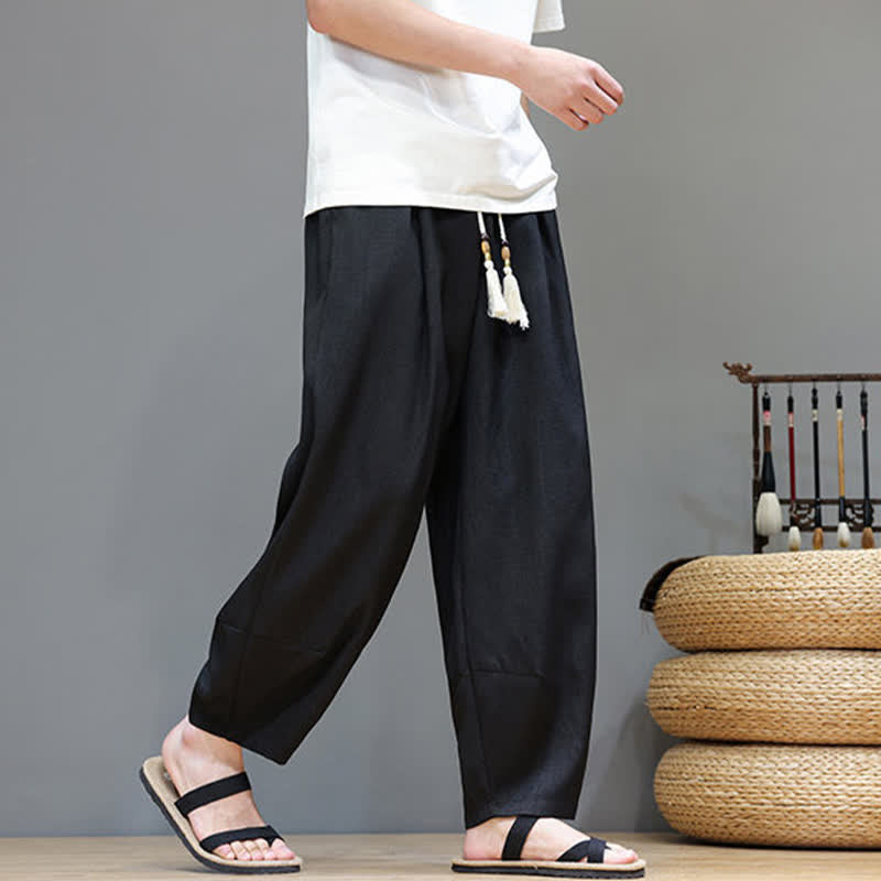 Nimara Ritual Summer Drawstring Solid Men's Elastic Waist Harem Pants With Pockets