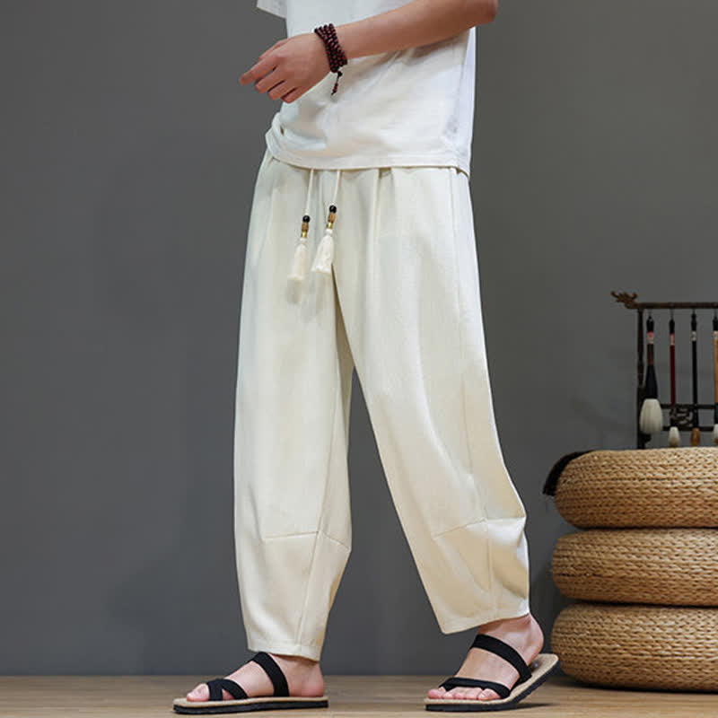 Nimara Ritual Summer Drawstring Solid Men's Elastic Waist Harem Pants With Pockets