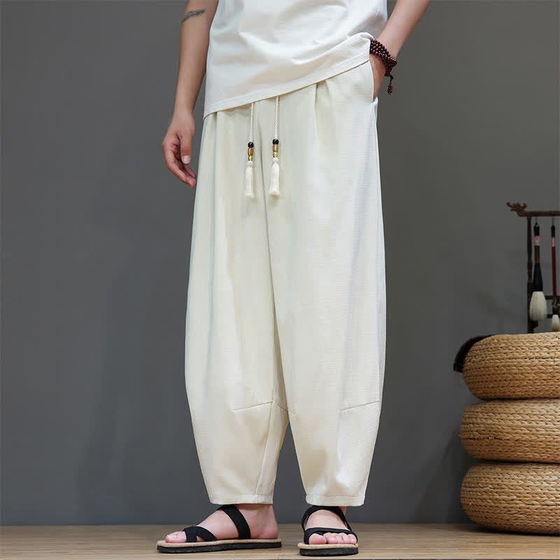 Nimara Ritual Summer Drawstring Solid Men's Elastic Waist Harem Pants With Pockets