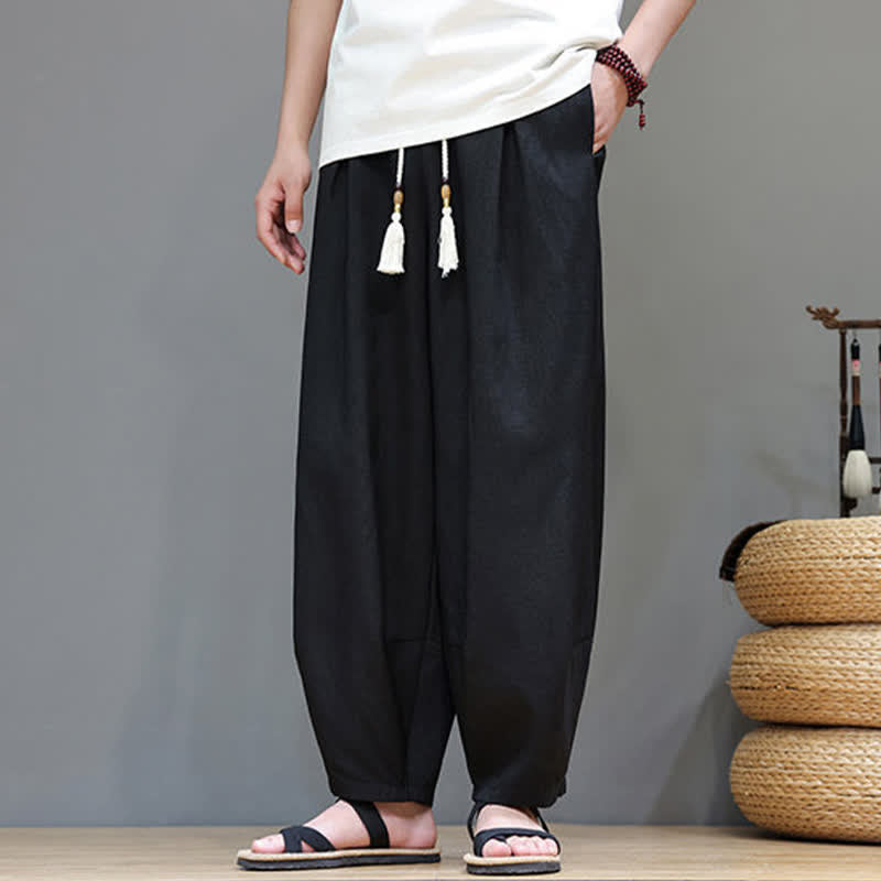 Nimara Ritual Summer Drawstring Solid Men's Elastic Waist Harem Pants With Pockets
