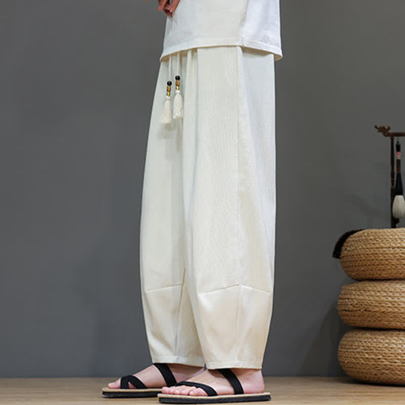 Nimara Ritual Summer Drawstring Solid Men's Elastic Waist Harem Pants With Pockets