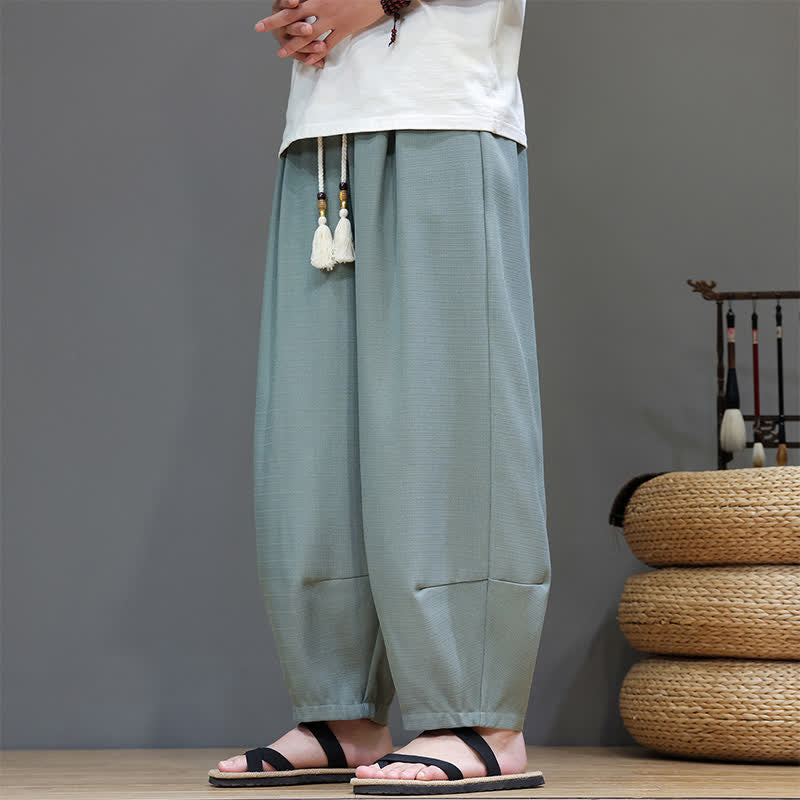 Nimara Ritual Summer Drawstring Solid Men's Elastic Waist Harem Pants With Pockets