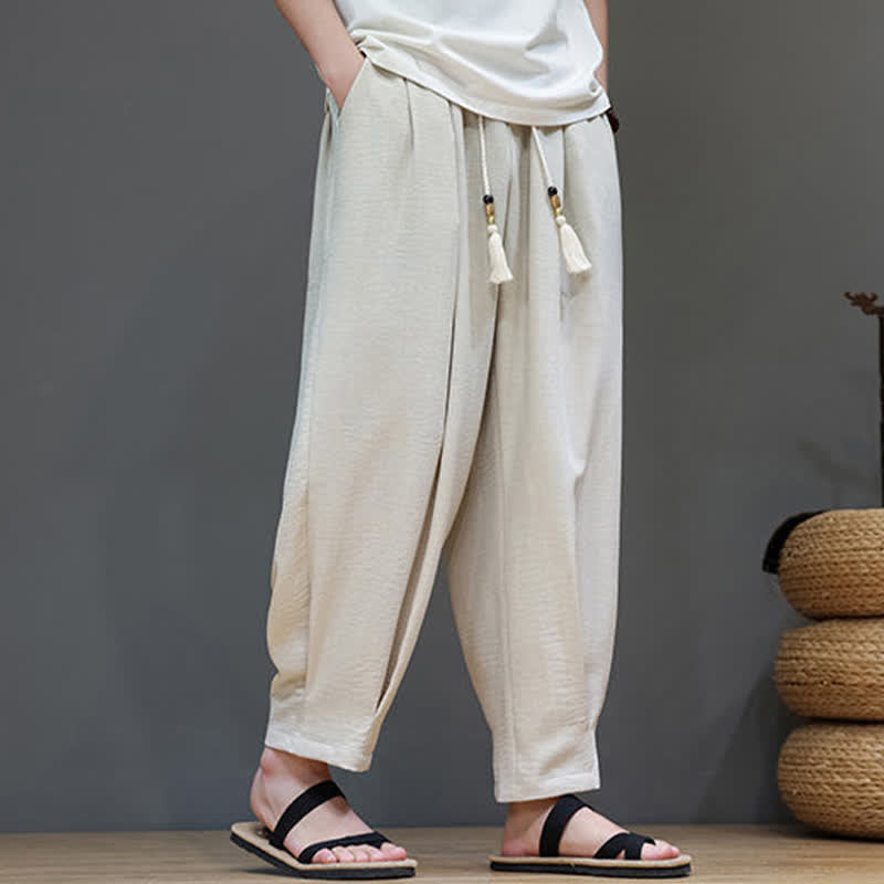 Nimara Ritual Summer Minimalist Solid Men's Elastic Waist Tapered Pants With Pockets