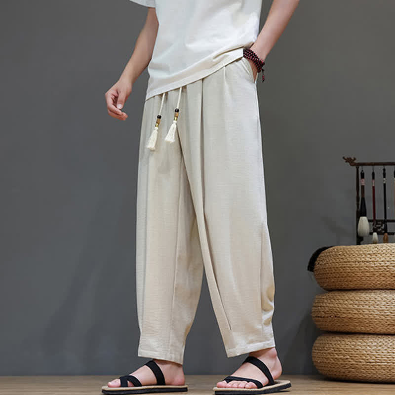 Nimara Ritual Summer Minimalist Solid Men's Elastic Waist Tapered Pants With Pockets