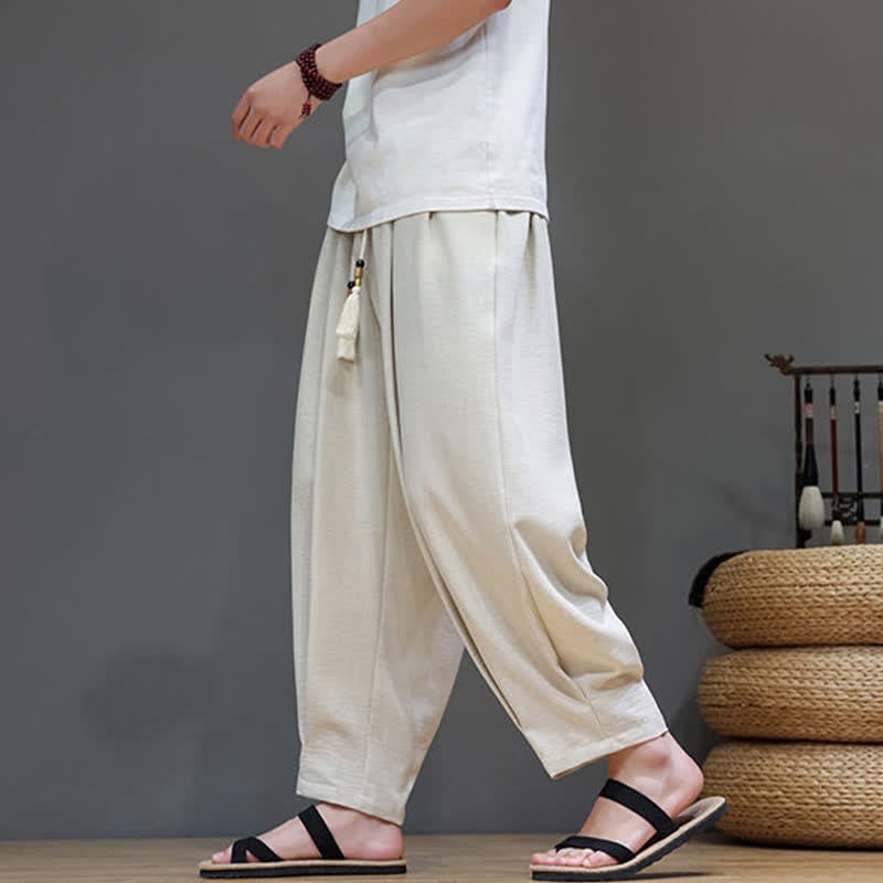 Nimara Ritual Summer Minimalist Solid Men's Elastic Waist Tapered Pants With Pockets