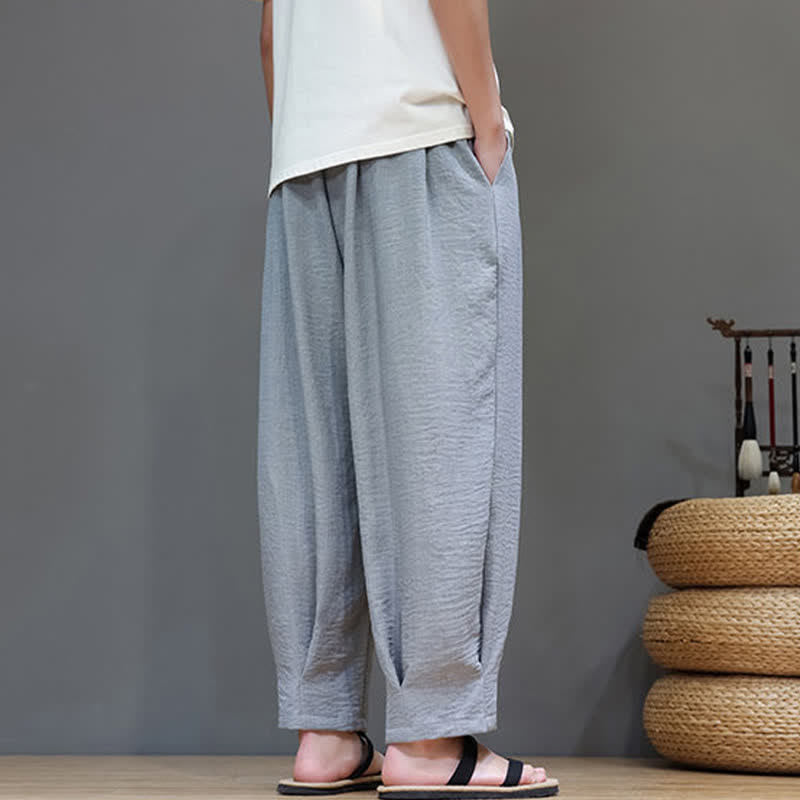 Nimara Ritual Summer Minimalist Solid Men's Elastic Waist Tapered Pants With Pockets