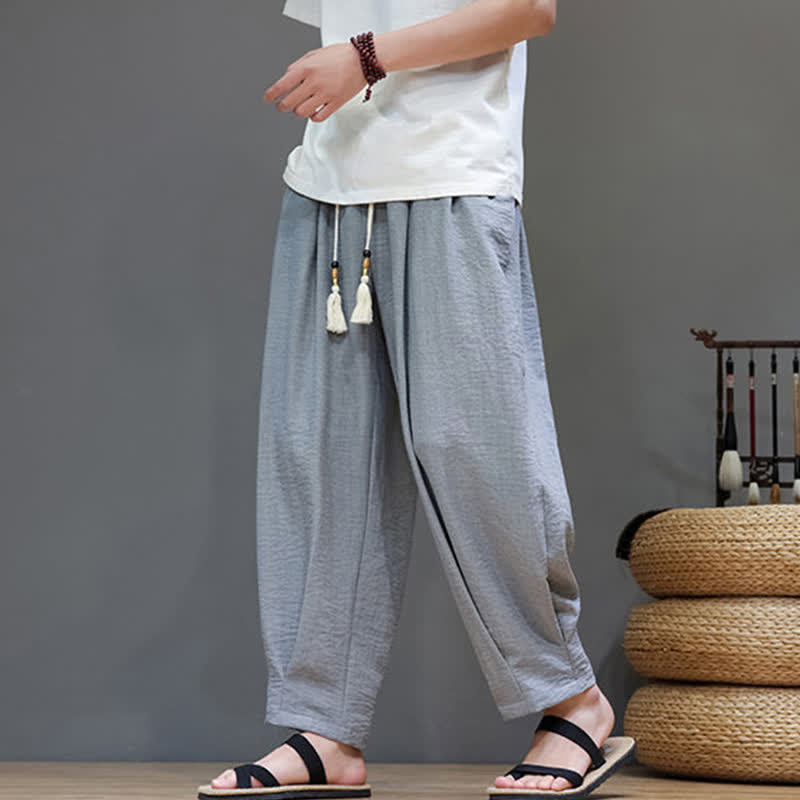 Nimara Ritual Summer Minimalist Solid Men's Elastic Waist Tapered Pants With Pockets