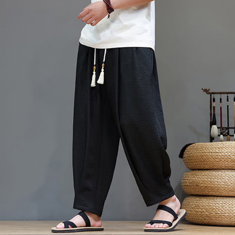 Nimara Ritual Summer Minimalist Solid Men's Elastic Waist Tapered Pants With Pockets