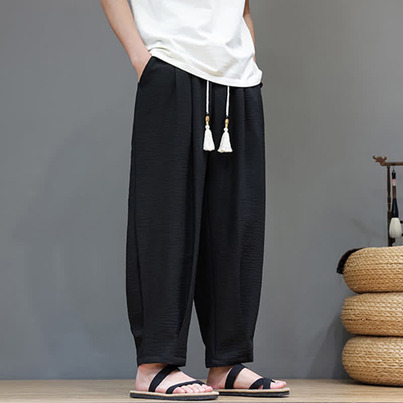 Nimara Ritual Summer Minimalist Solid Men's Elastic Waist Tapered Pants With Pockets
