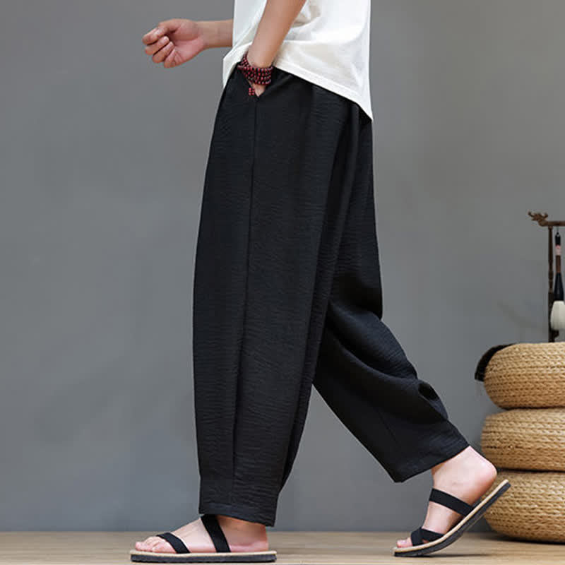 Nimara Ritual Summer Minimalist Solid Men's Elastic Waist Tapered Pants With Pockets