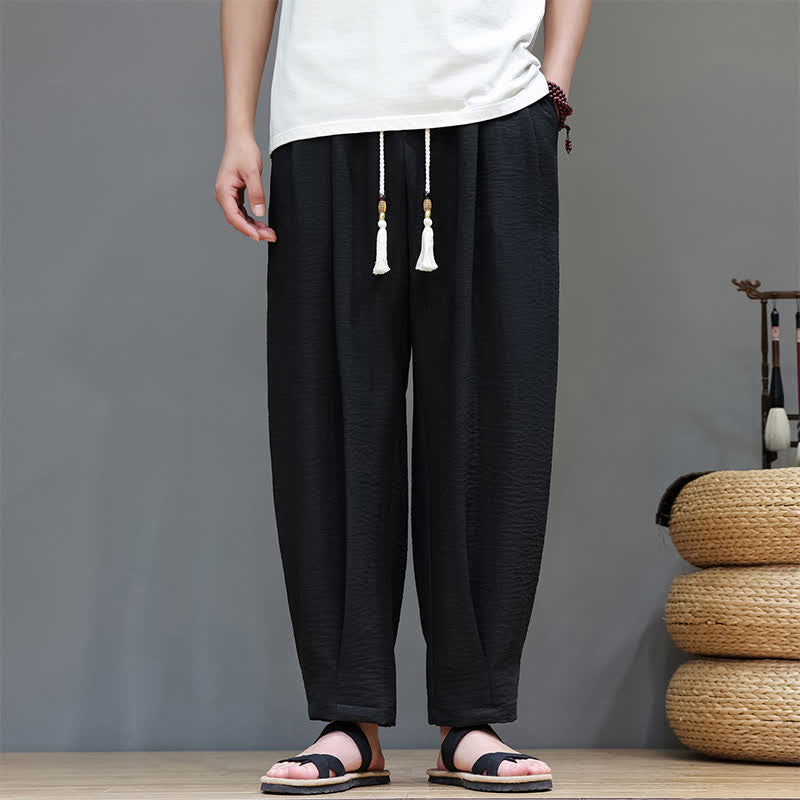 Nimara Ritual Summer Minimalist Solid Men's Elastic Waist Tapered Pants With Pockets