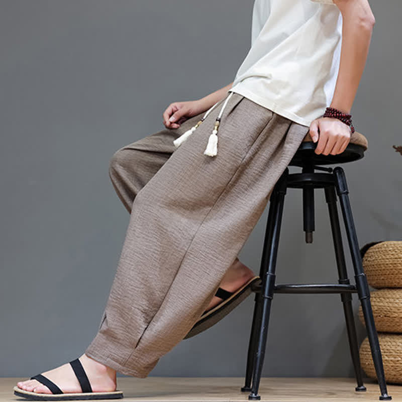 Nimara Ritual Summer Minimalist Solid Men's Elastic Waist Tapered Pants With Pockets
