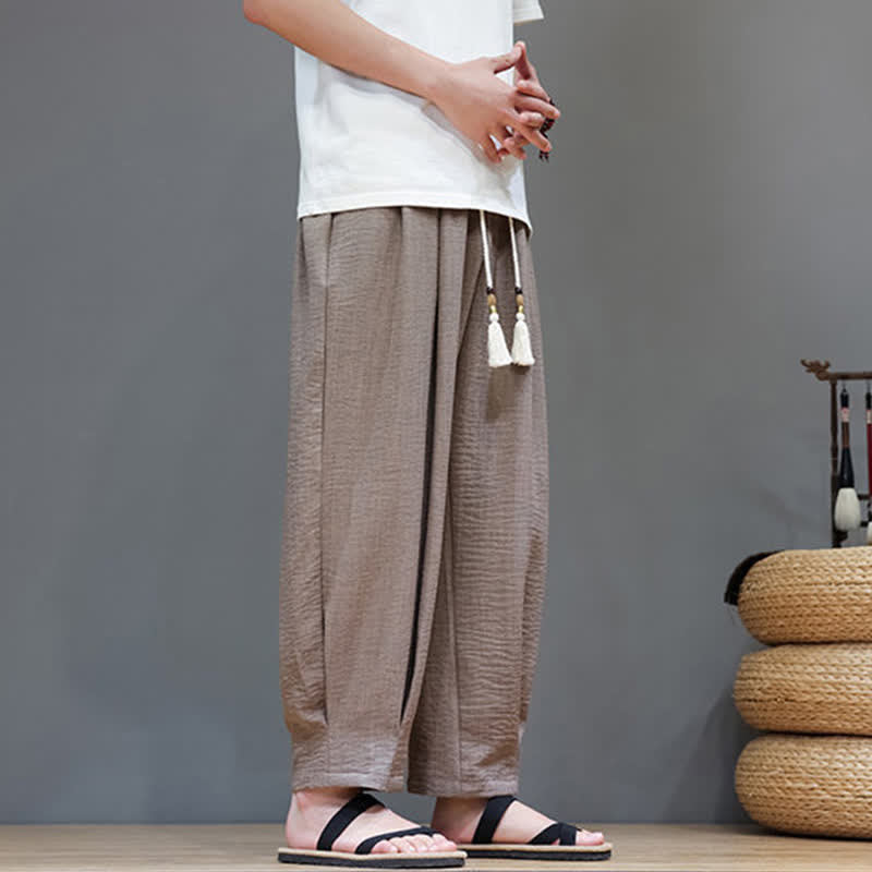 Nimara Ritual Summer Minimalist Solid Men's Elastic Waist Tapered Pants With Pockets