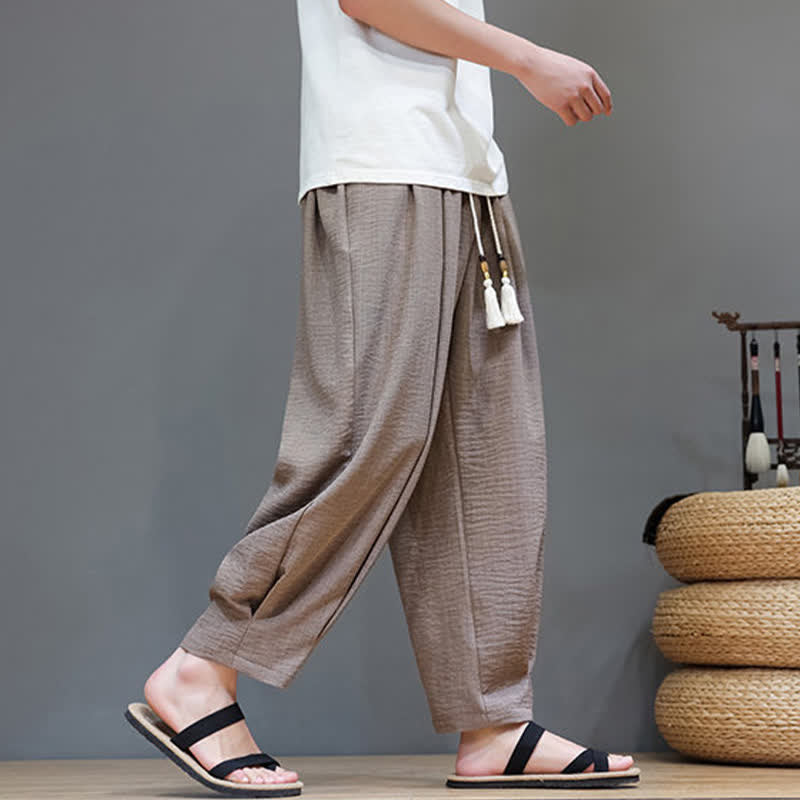 Nimara Ritual Summer Minimalist Solid Men's Elastic Waist Tapered Pants With Pockets