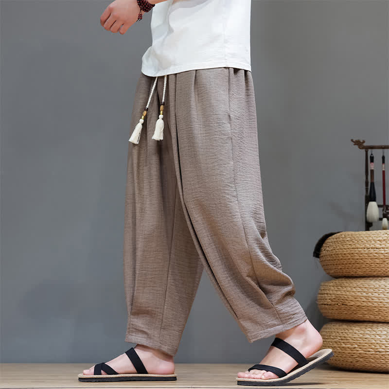 Nimara Ritual Summer Minimalist Solid Men's Elastic Waist Tapered Pants With Pockets