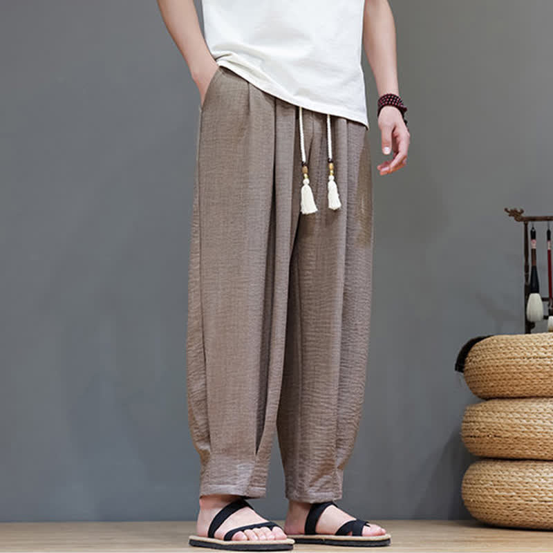 Nimara Ritual Summer Minimalist Solid Men's Elastic Waist Tapered Pants With Pockets
