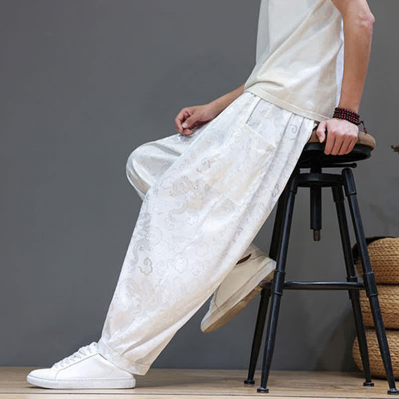 Nimara Ritual Summer Drawstring Cloud Pattern Solid Elastic Waist Men's Harem Pants With Pockets