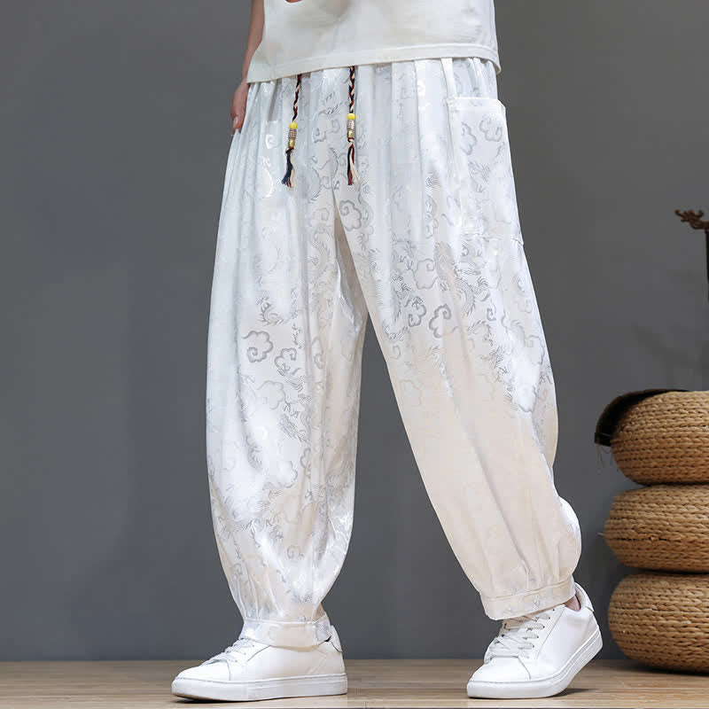 Nimara Ritual Summer Drawstring Cloud Pattern Solid Elastic Waist Men's Harem Pants With Pockets