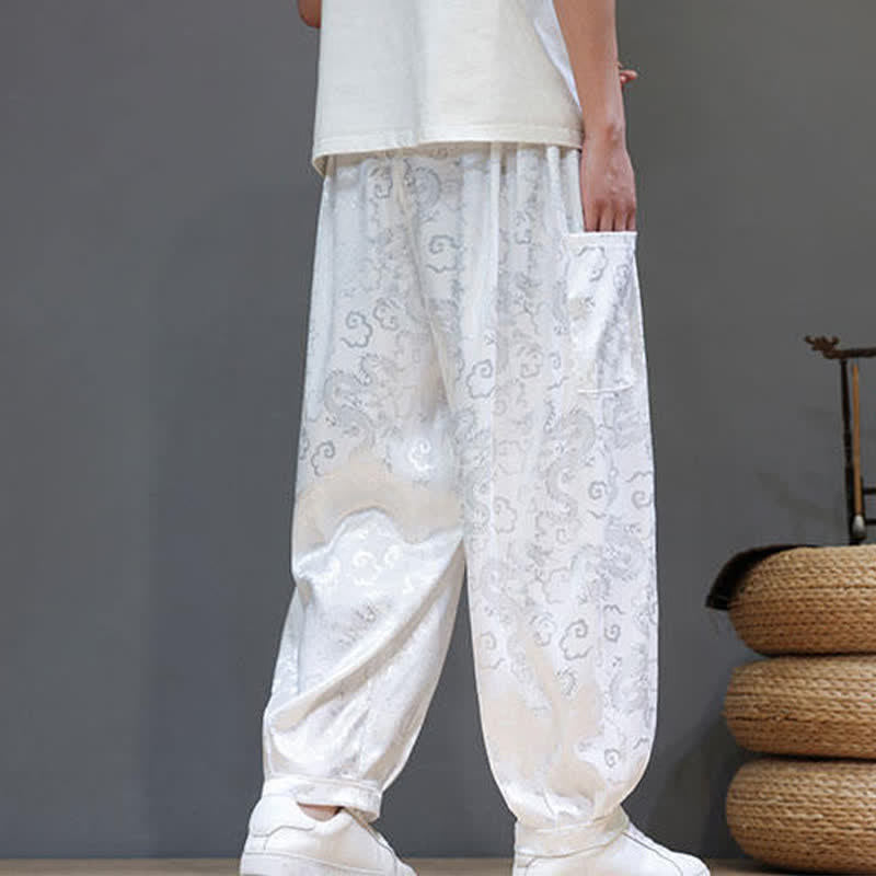 Nimara Ritual Summer Drawstring Cloud Pattern Solid Elastic Waist Men's Harem Pants With Pockets