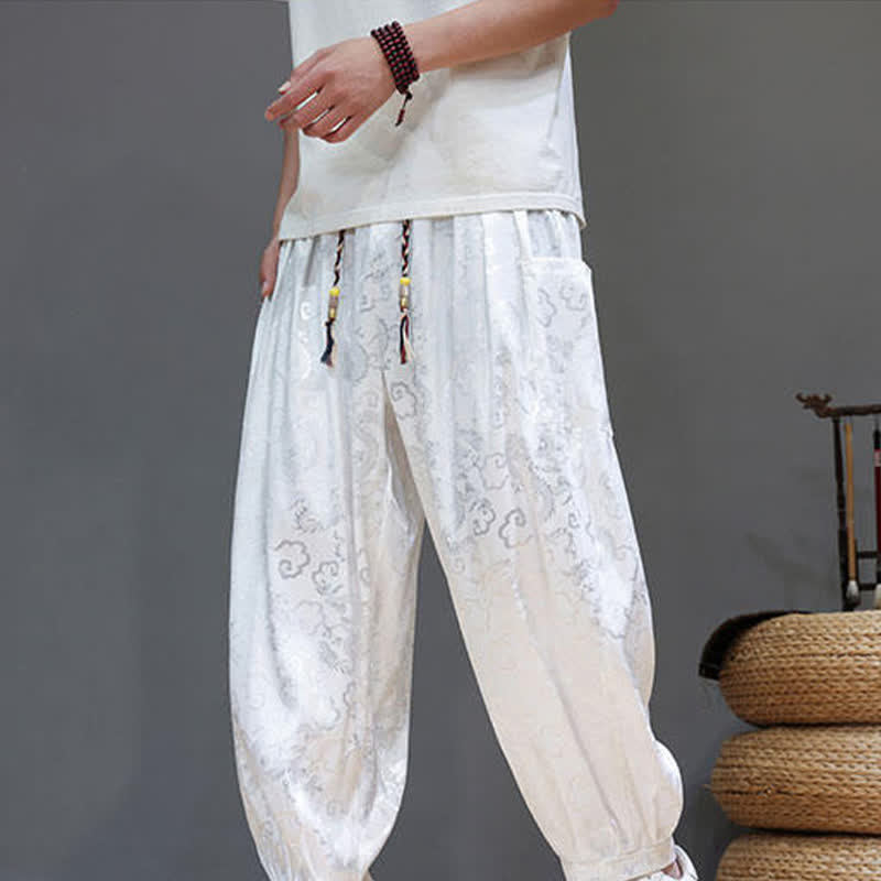 Nimara Ritual Summer Drawstring Cloud Pattern Solid Elastic Waist Men's Harem Pants With Pockets