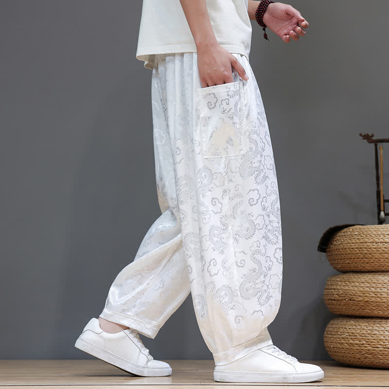 Nimara Ritual Summer Drawstring Cloud Pattern Solid Elastic Waist Men's Harem Pants With Pockets