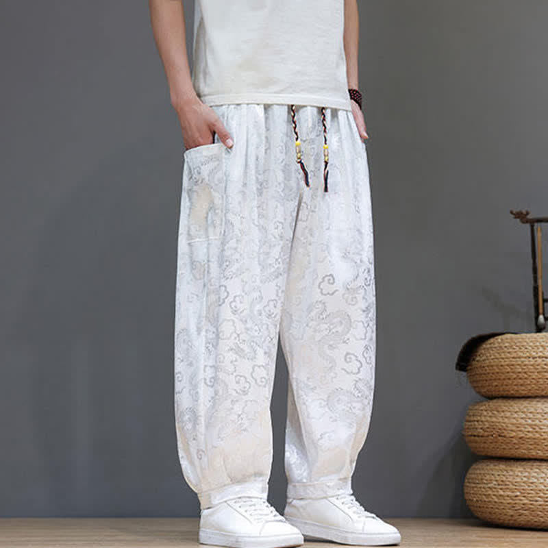 Nimara Ritual Summer Drawstring Cloud Pattern Solid Elastic Waist Men's Harem Pants With Pockets