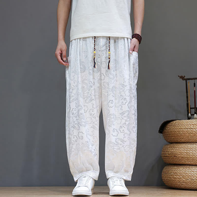 Nimara Ritual Summer Drawstring Cloud Pattern Solid Elastic Waist Men's Harem Pants With Pockets