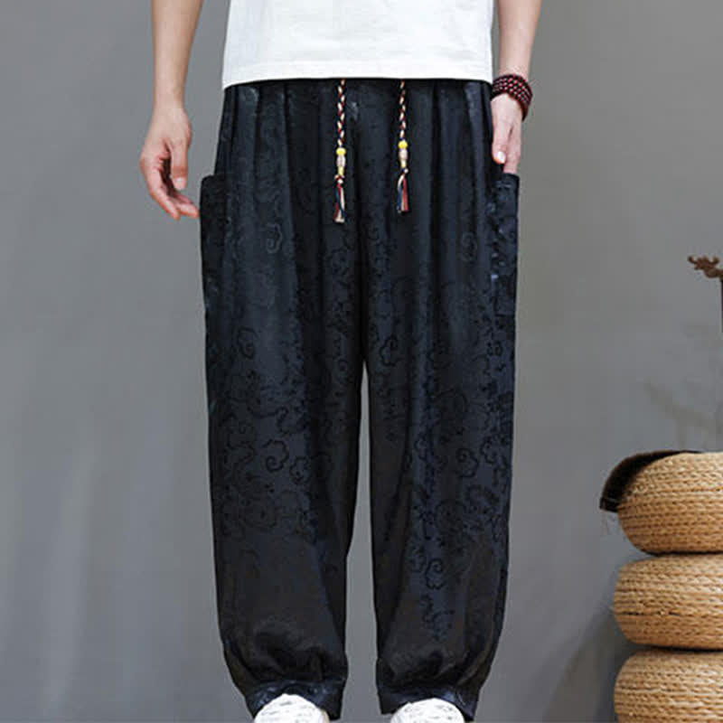 Nimara Ritual Summer Drawstring Cloud Pattern Solid Elastic Waist Men's Harem Pants With Pockets