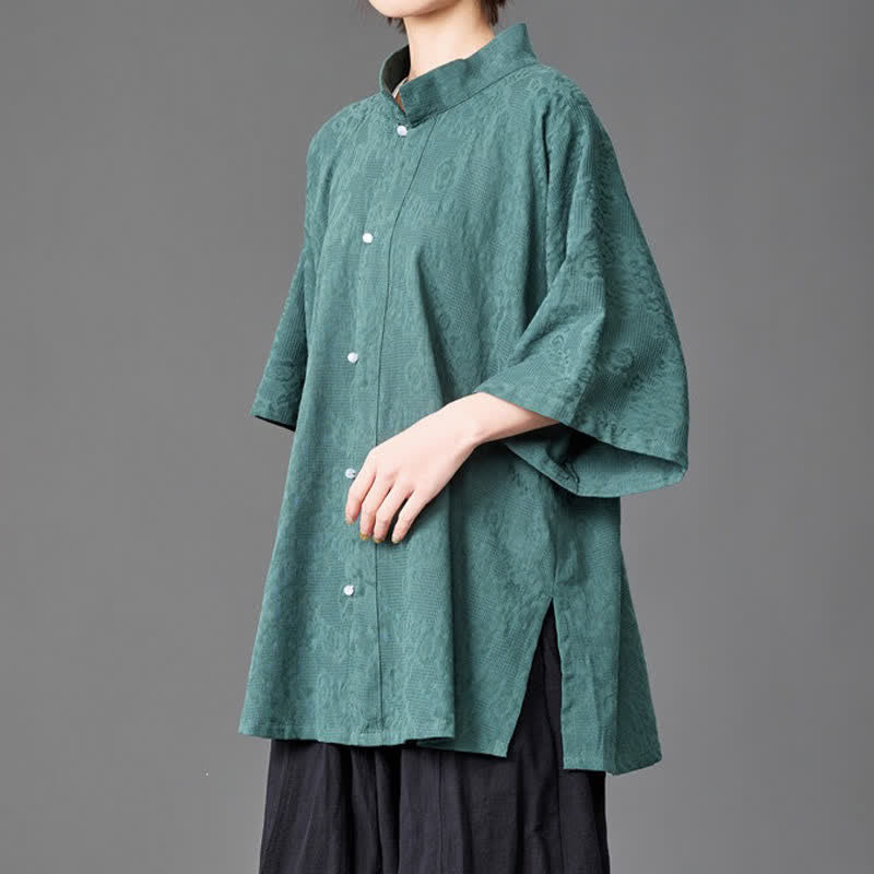 Nimara Ritual Summer Minimalist Mandarin Collar Button-Up Solid Men's Three-Quarter Sleeve Shirts