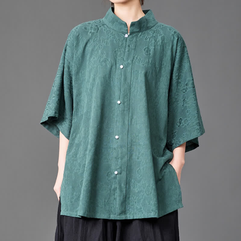 Nimara Ritual Summer Minimalist Mandarin Collar Button-Up Solid Men's Three-Quarter Sleeve Shirts