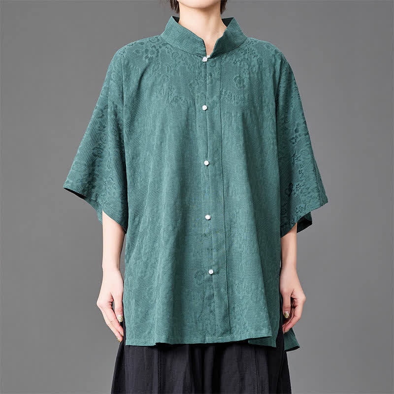 Nimara Ritual Summer Minimalist Mandarin Collar Button-Up Solid Men's Three-Quarter Sleeve Shirts
