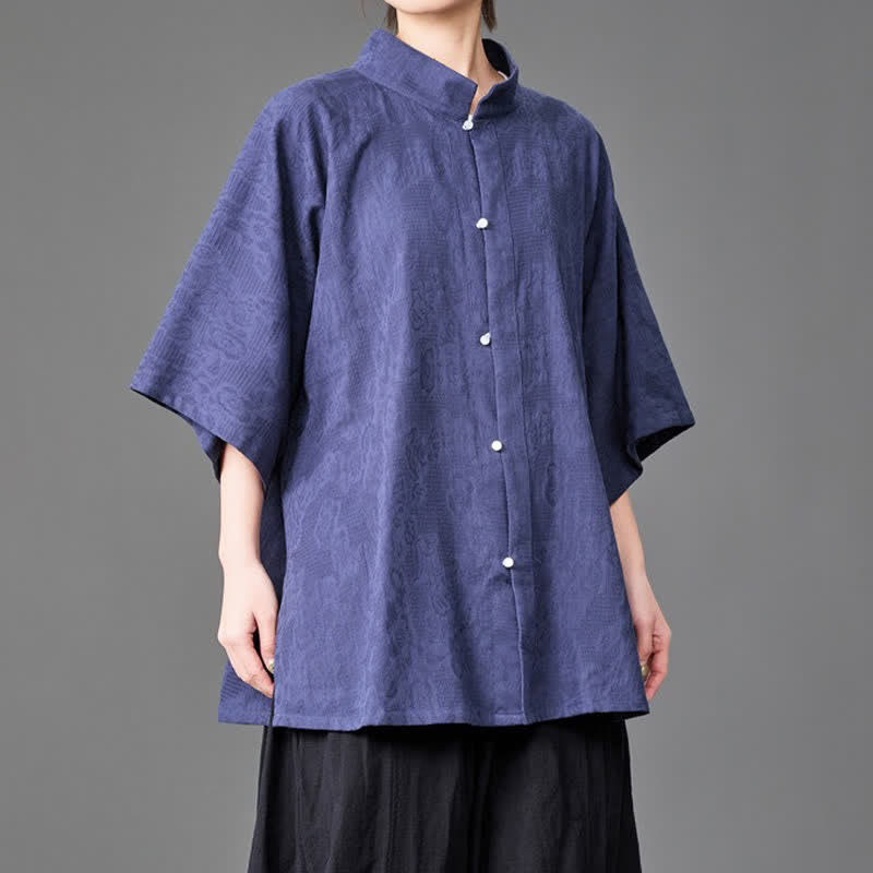 Nimara Ritual Summer Minimalist Mandarin Collar Button-Up Solid Men's Three-Quarter Sleeve Shirts