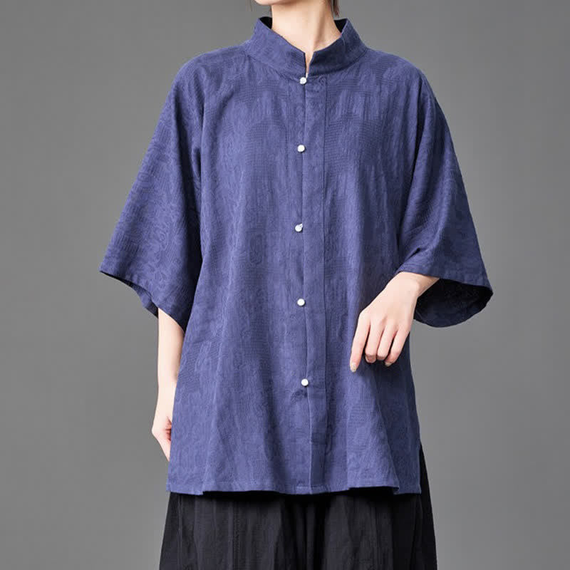 Nimara Ritual Summer Minimalist Mandarin Collar Button-Up Solid Men's Three-Quarter Sleeve Shirts
