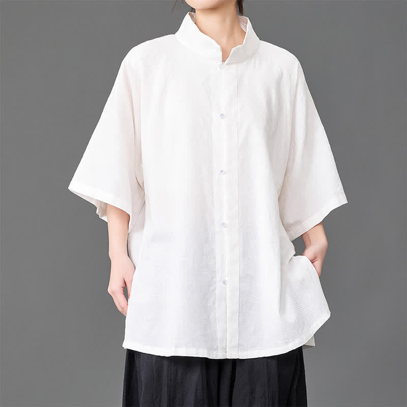 Nimara Ritual Summer Minimalist Mandarin Collar Button-Up Solid Men's Three-Quarter Sleeve Shirts