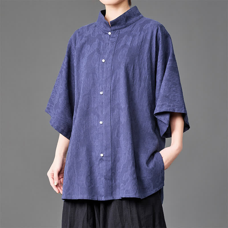 Nimara Ritual Summer Minimalist Mandarin Collar Button-Up Solid Men's Three-Quarter Sleeve Shirts